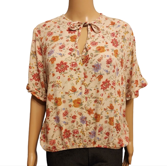 Neon Soul Floral Ruffle Short Sleeve Top - Picture 1 of 10